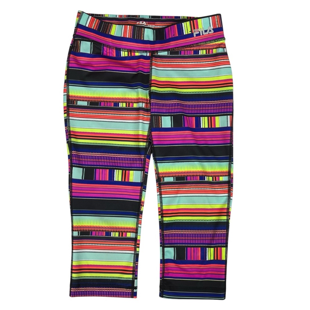 Fila Sport Womens Running Capris Stretch Leggings Multi Color Stripe XS